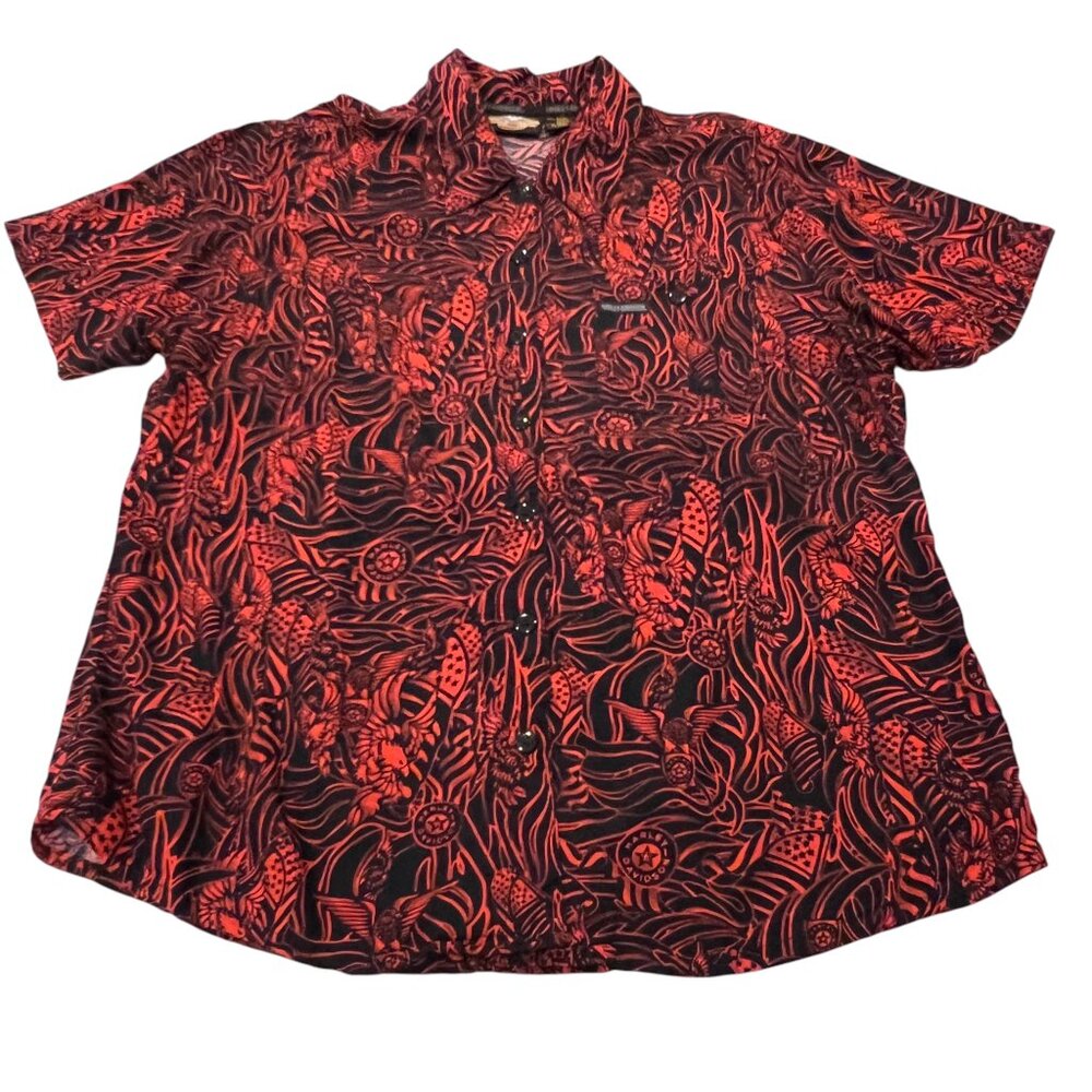 Harley-Davidson Button Down Eagle Print Shirt, Black Red, L